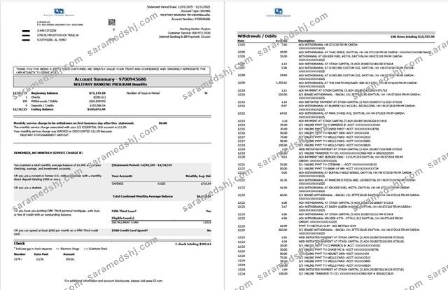 USA Fifth Third Bank account statement Word and PDF template, 2 pages